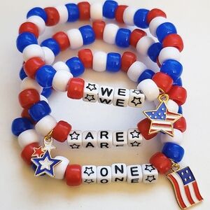 Beaded Stackable We Are One Red White Blue USA Kandi Bracelets